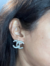 Load image into Gallery viewer, Chanel 25C Silver Tone CC White Script Earrings
