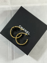 Load image into Gallery viewer, Chanel 23P Crystal CC Gold Tone Heart Hoop Earrings
