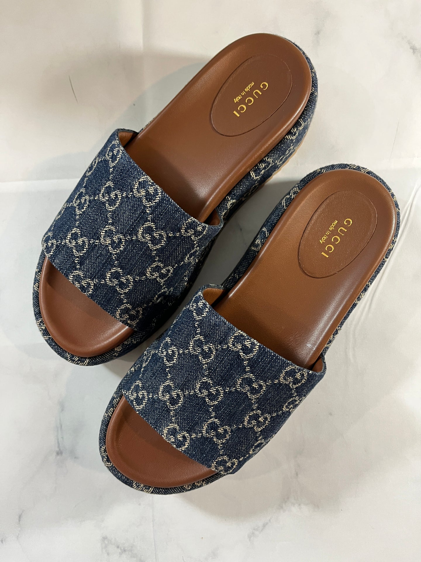 Gucci Denim Platform Slide Sandal
