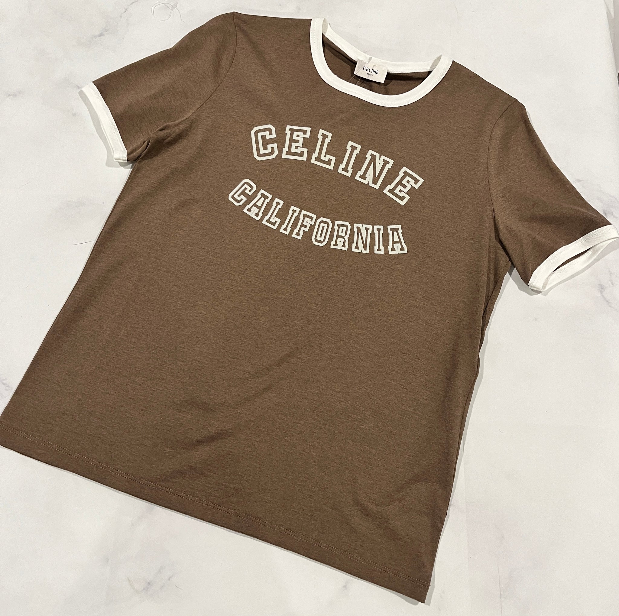 CELINE セリーヌトリオンフ Tシャツ ブラウン Celine Triomphe Cotton Celine California Tee M – The Millionaires