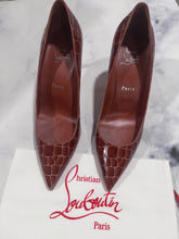 Load image into Gallery viewer, Christian Louboutin Croc Effect Patent Leather Pumps Tan
