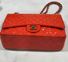 Load image into Gallery viewer, Chanel Coral Patent Leather Jumbo Double Classic Flap Shoulder Bag
