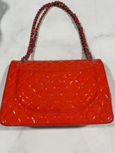 Load image into Gallery viewer, Chanel Coral Patent Leather Jumbo Double Classic Flap Shoulder Bag
