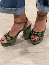 Load image into Gallery viewer, Gucci GG Denim Lady Horsebit  Green Logo Velvet Slingback Sandal
