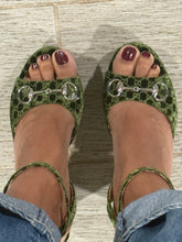 Load image into Gallery viewer, Gucci GG Denim Lady Horsebit  Green Logo Velvet Slingback Sandal
