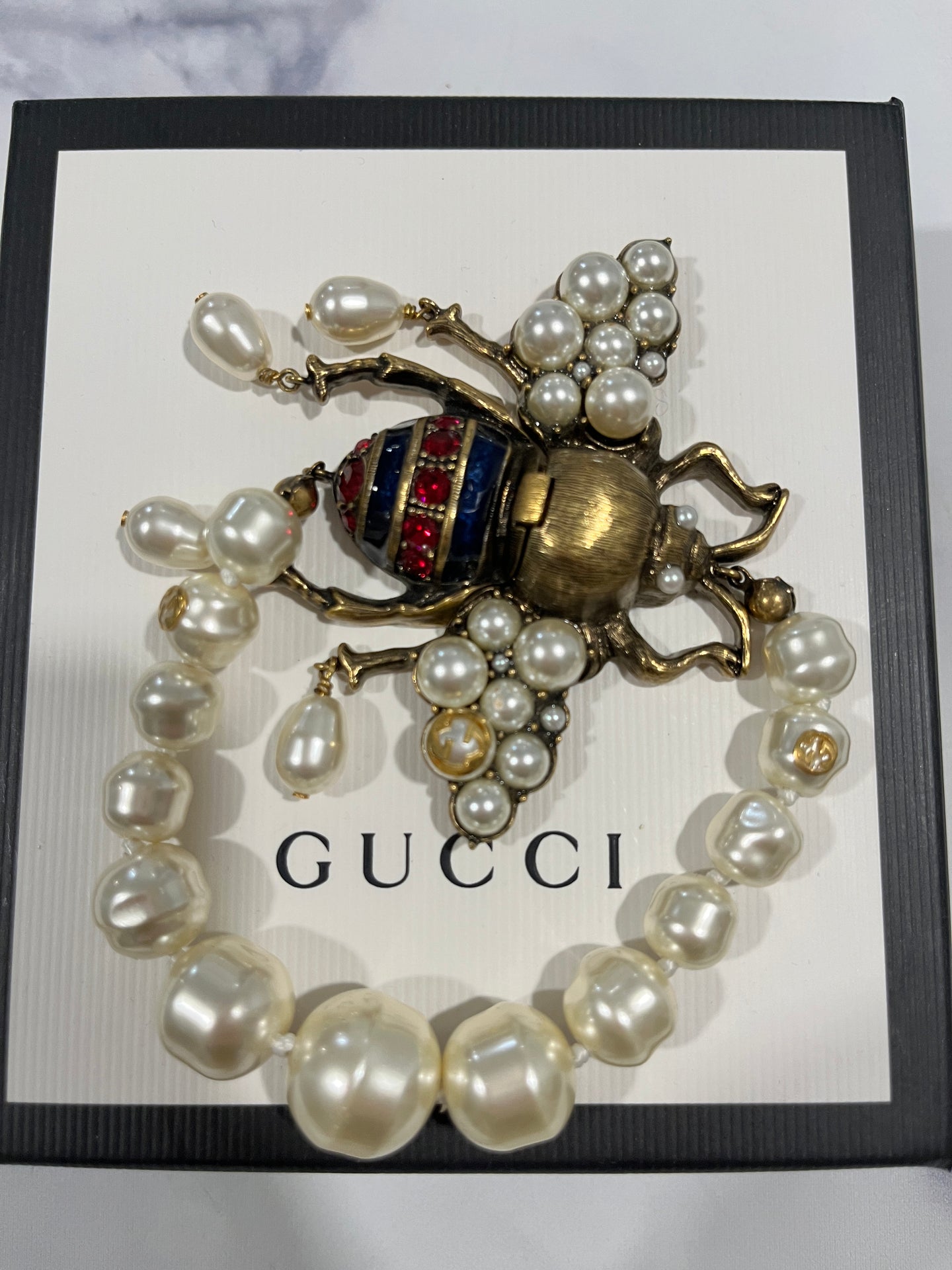 Gucci Queen Margaret Bee Pearl Bracelet