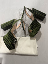 Load image into Gallery viewer, Gucci GG Denim Lady Horsebit  Green Logo Velvet Slingback Sandal
