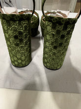 Load image into Gallery viewer, Gucci GG Denim Lady Horsebit  Green Logo Velvet Slingback Sandal
