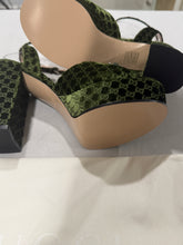 Load image into Gallery viewer, Gucci GG Denim Lady Horsebit  Green Logo Velvet Slingback Sandal
