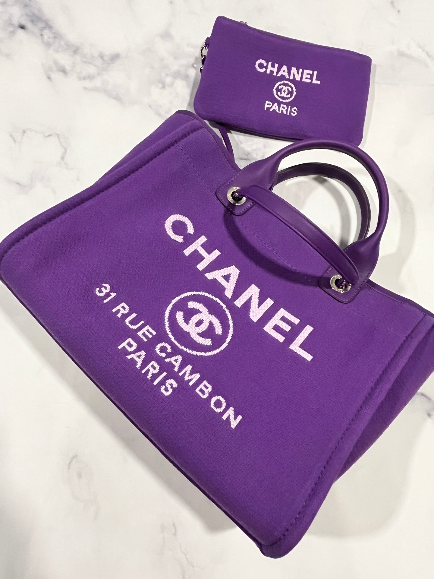 Chanel Purple Large Deauville Tote Handbag