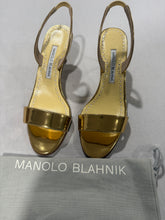 Load image into Gallery viewer, Manolo Blahnik Gold Metallic Slingbacks
