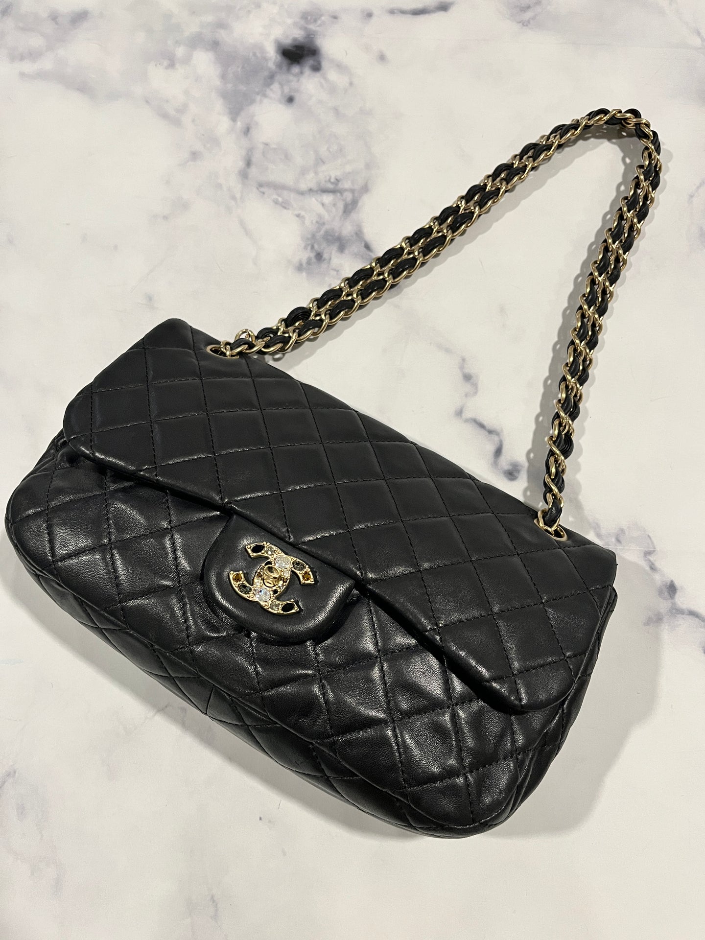 Chanel Black Lambskin Gemstone Turnlock Classic Handbag