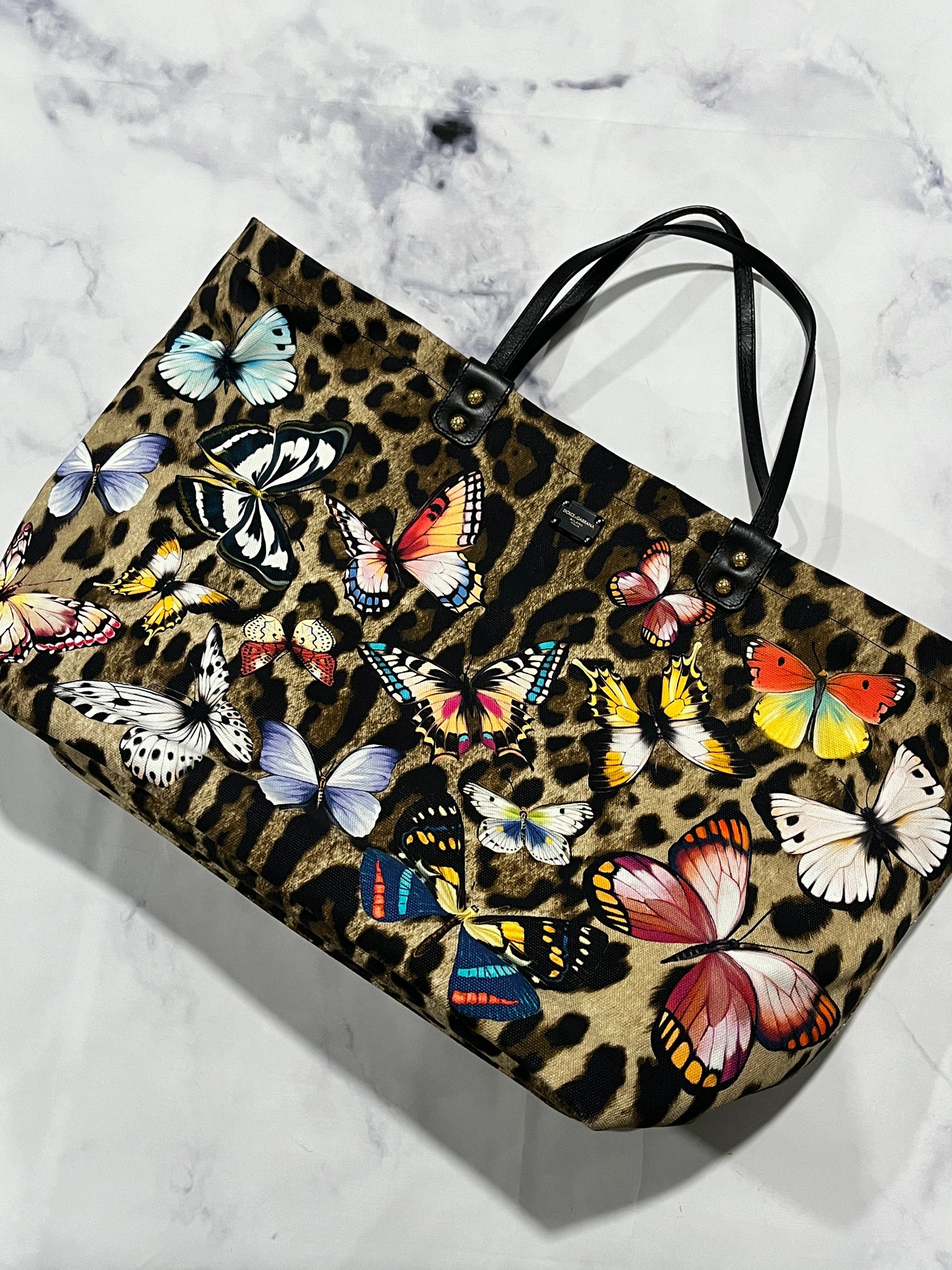 Dolce Gabbana Leopard Butterfly Large Tote  Bag