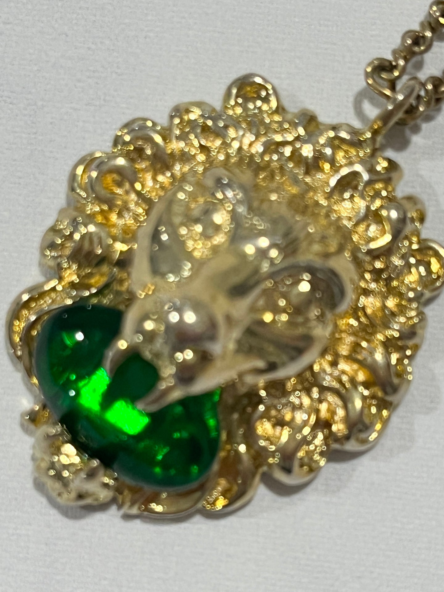 Gucci Lion Green Crystal Pendant Necklace