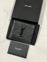 Load image into Gallery viewer, Saint Laurent Black on Black Croc Embossed Bifold Wallet
