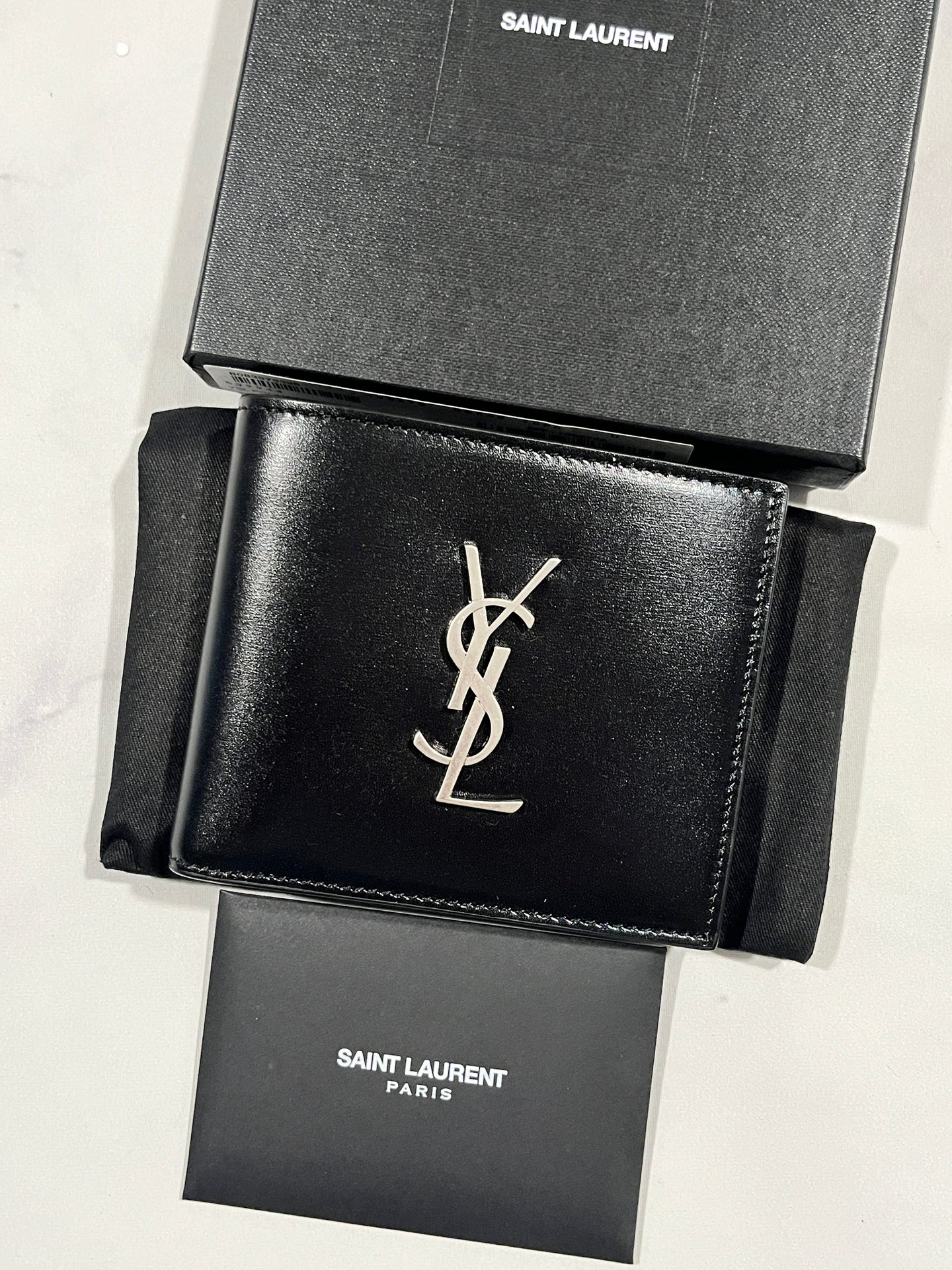 Saint Laurent Black Leather Silver Hardware Bifold Wallet