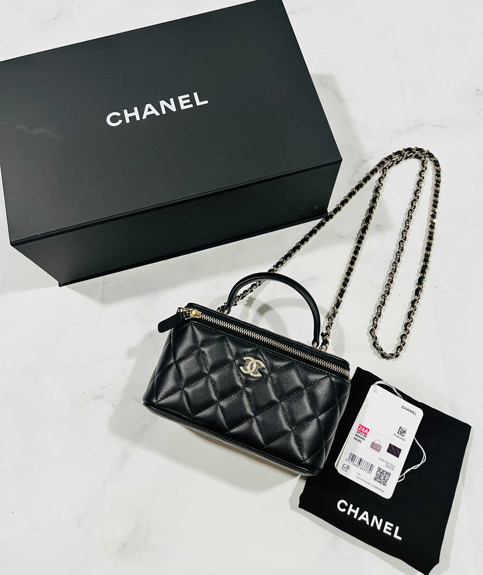 Chanel Classic Black Lambskin Top handle Vanity Bag – The