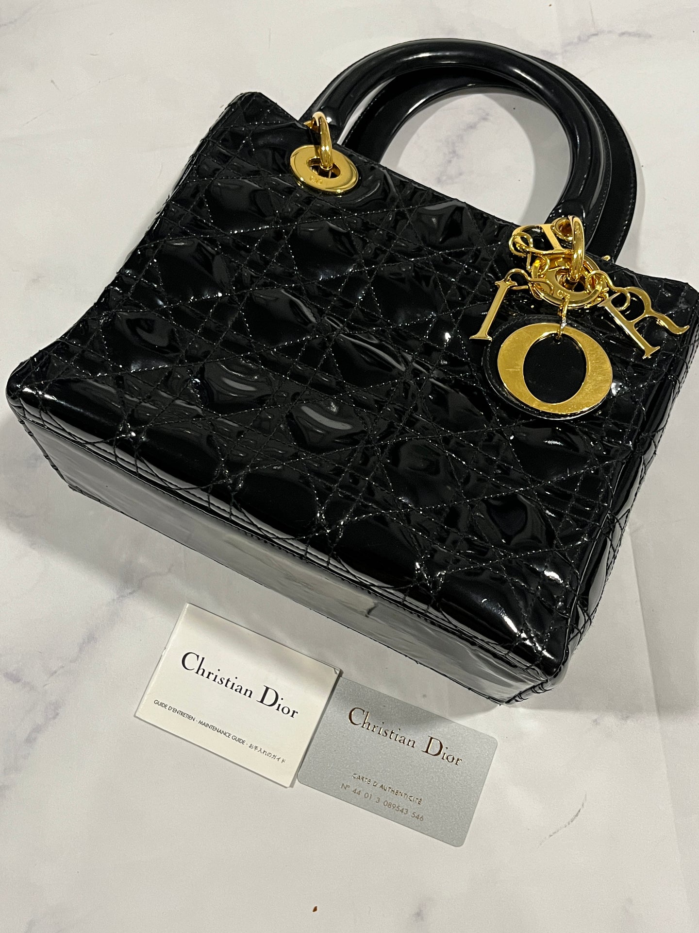 Dior Vintage Black Patent Leather Medium Lady Dior Bag