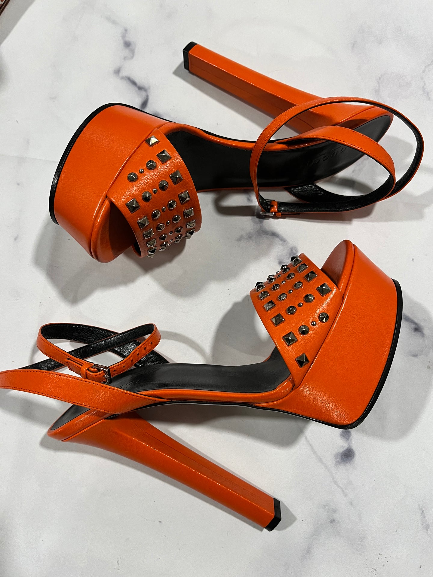Gucci Orange Leather Stud Sandals
