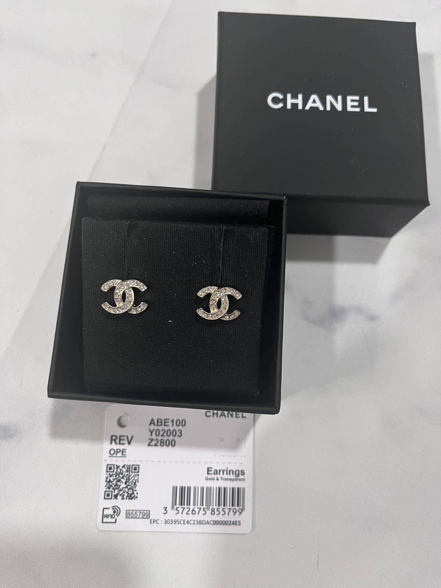 Chanel Mini CC Gold Tone Crystal Stud Earrings