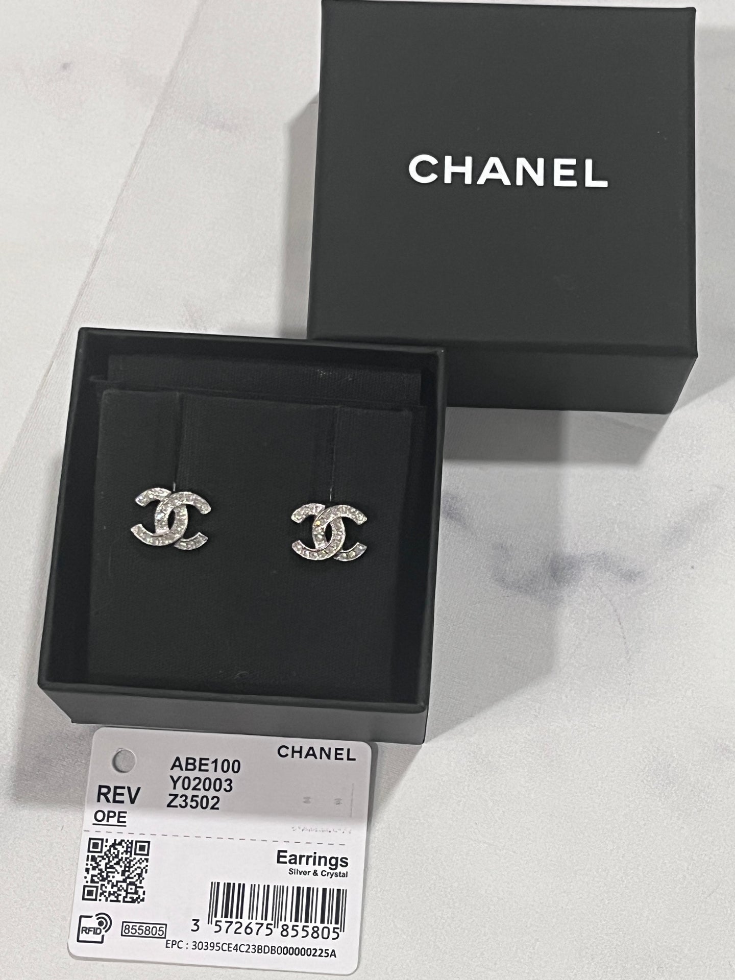 Chanel Mini CC Silver Tone Crystal Stud Earrings