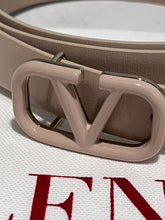 Load image into Gallery viewer, Valentino Garavani Ivory Leather Skinny Belt With V Logo Buckle
