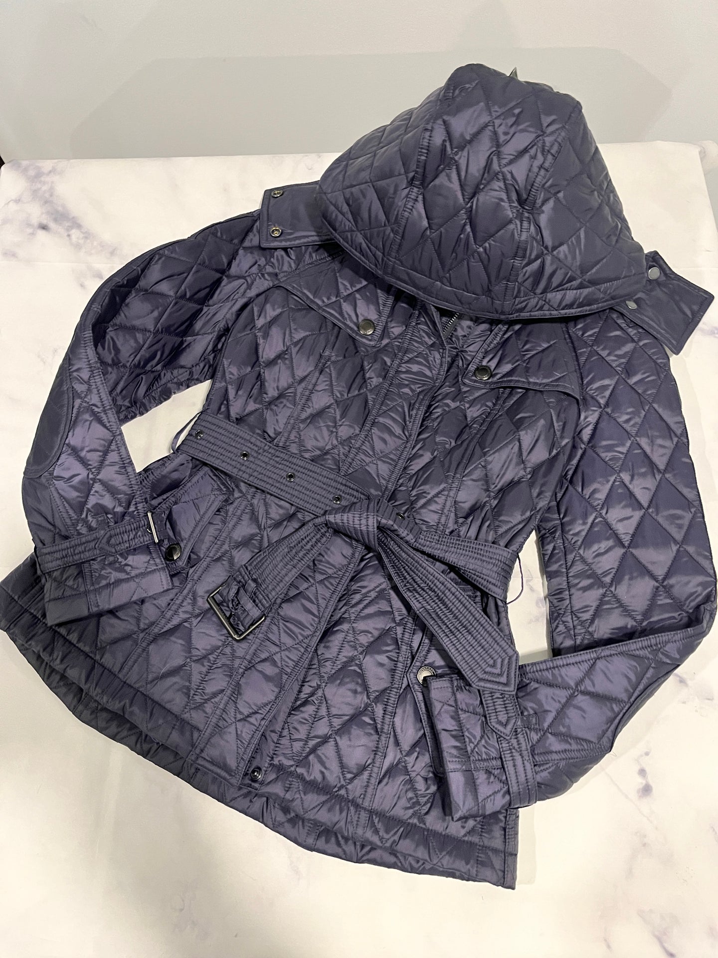 Burberry Navy Quilted Finsbridge Short Hooded Jacket