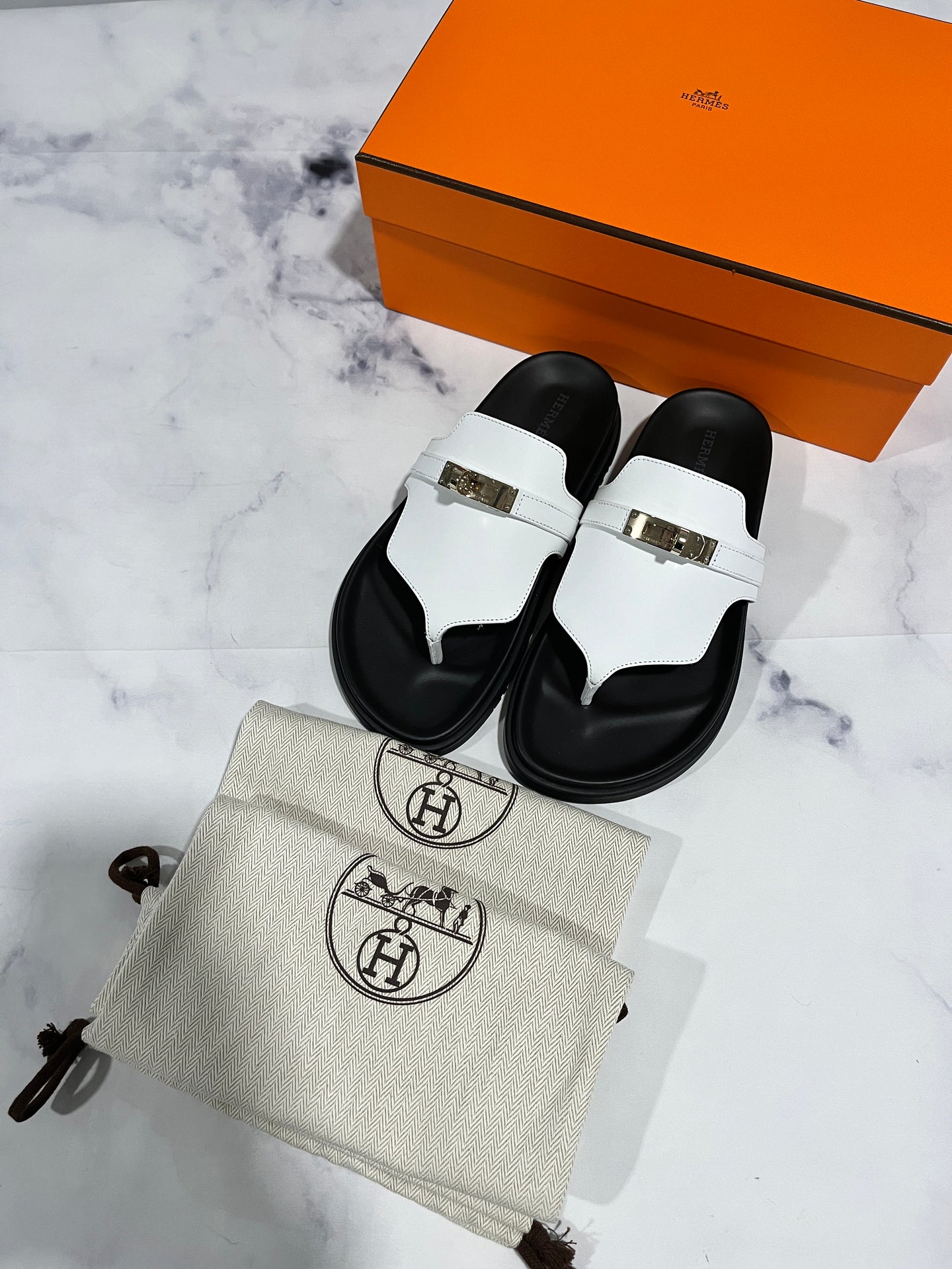 Hermes Empire White Sandals