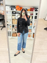 Load image into Gallery viewer, Chanel Uniform 16A Black Tweed Satin Trim Blazer

