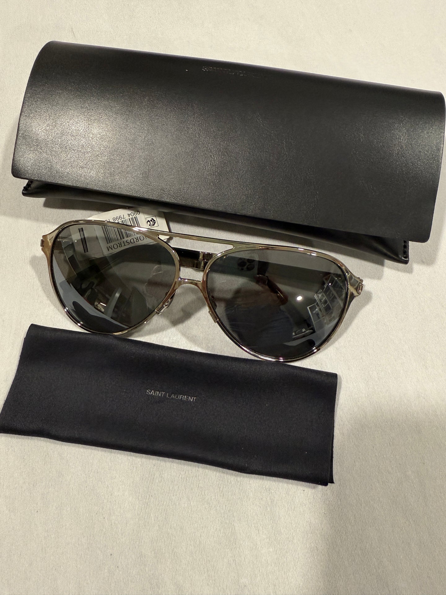 Saint Laurent YSL Silver tone Aviator Sunglasses
