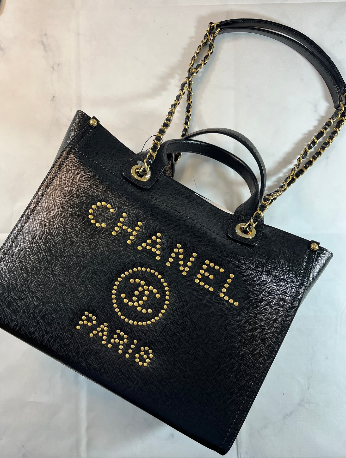 Chanel Black Leather Deauville Tote Handbag