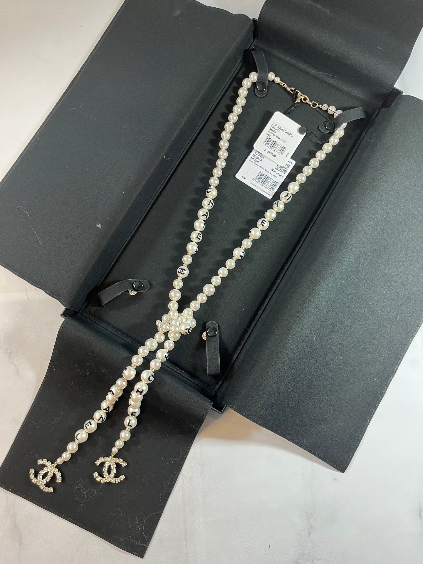 Chanel Faux Pearl CC Lariat Necklace