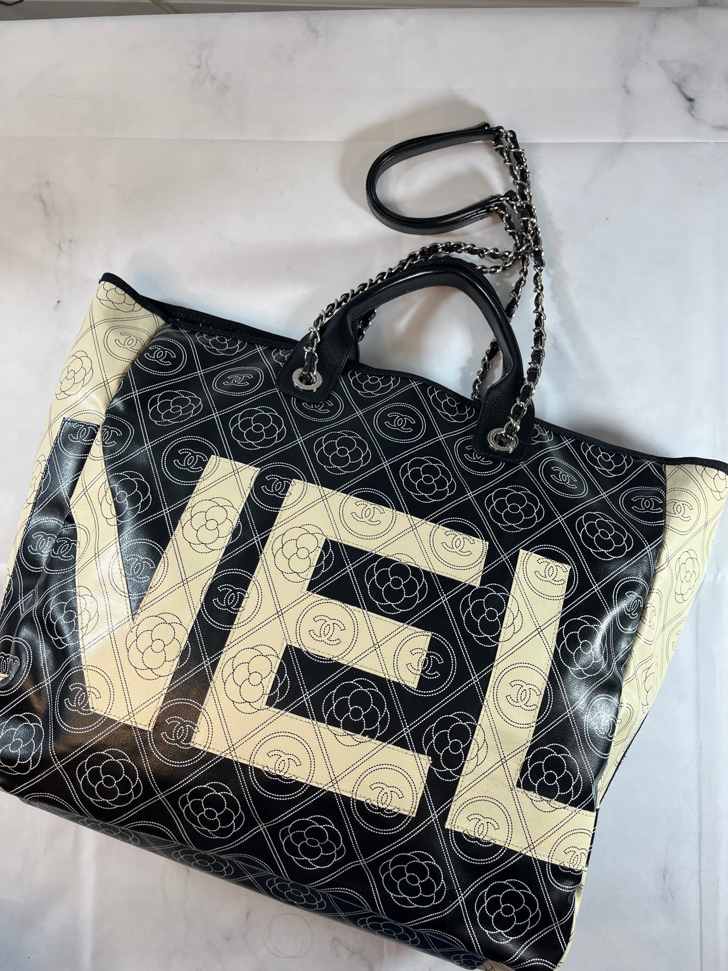 Chanel 2018 Camellia Coated Canvas Tote  Shoulder Bag