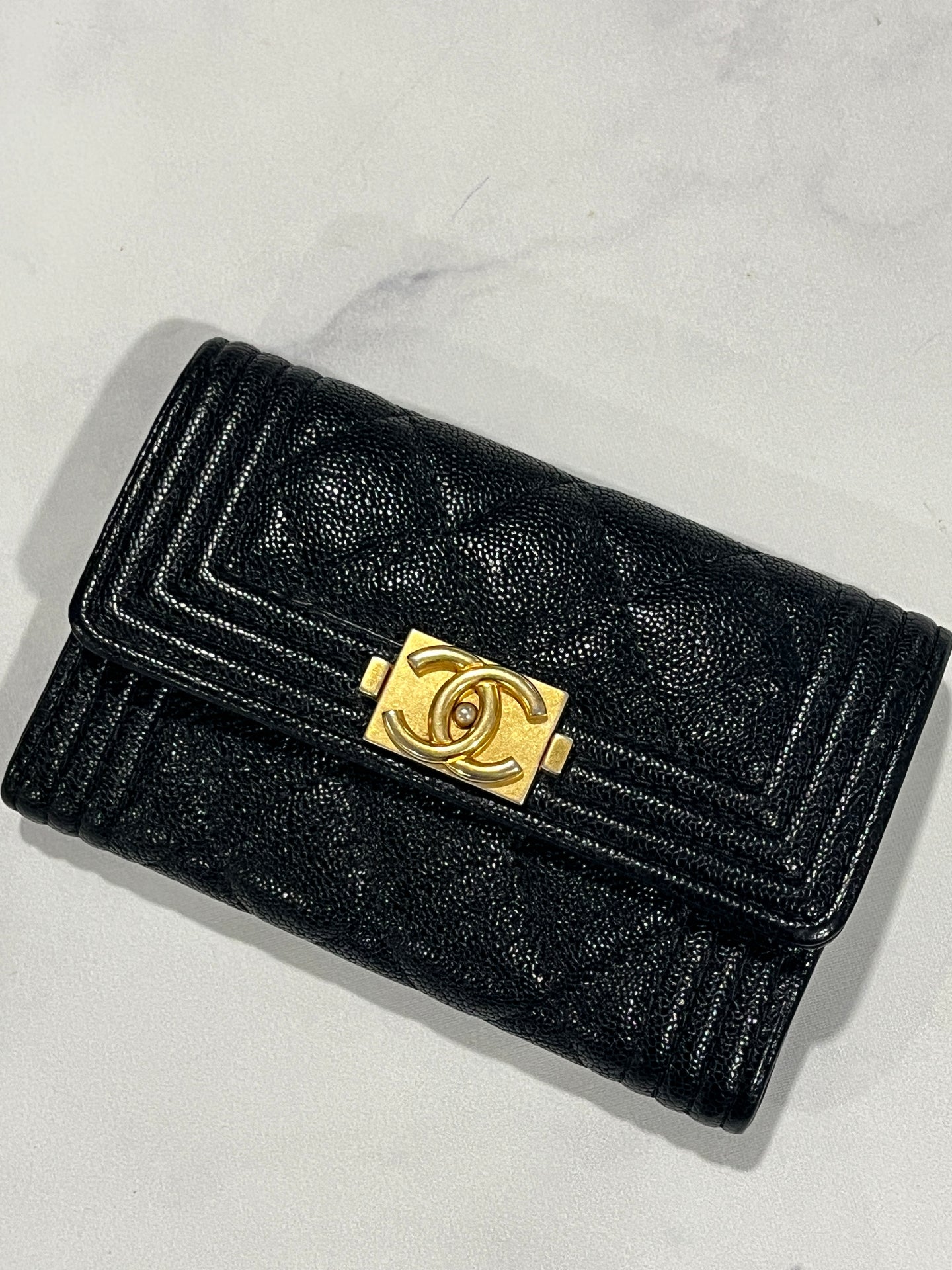 Chanel Black Caviar Boy Flap Card Case