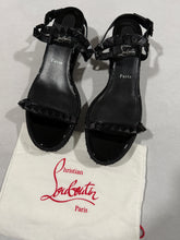 Load image into Gallery viewer, Christian Louboutin Black Glitter Pyraclou Wedge Sandal

