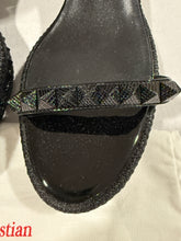 Load image into Gallery viewer, Christian Louboutin Black Glitter Pyraclou Wedge Sandal
