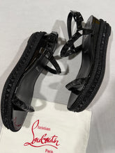 Load image into Gallery viewer, Christian Louboutin Black Glitter Pyraclou Wedge Sandal
