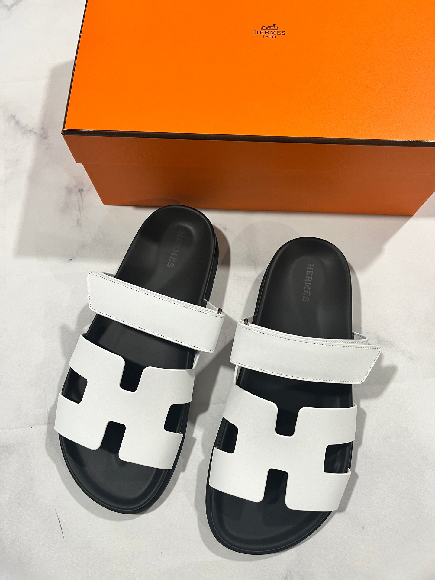 Hermes Chypre White Slide Sandals