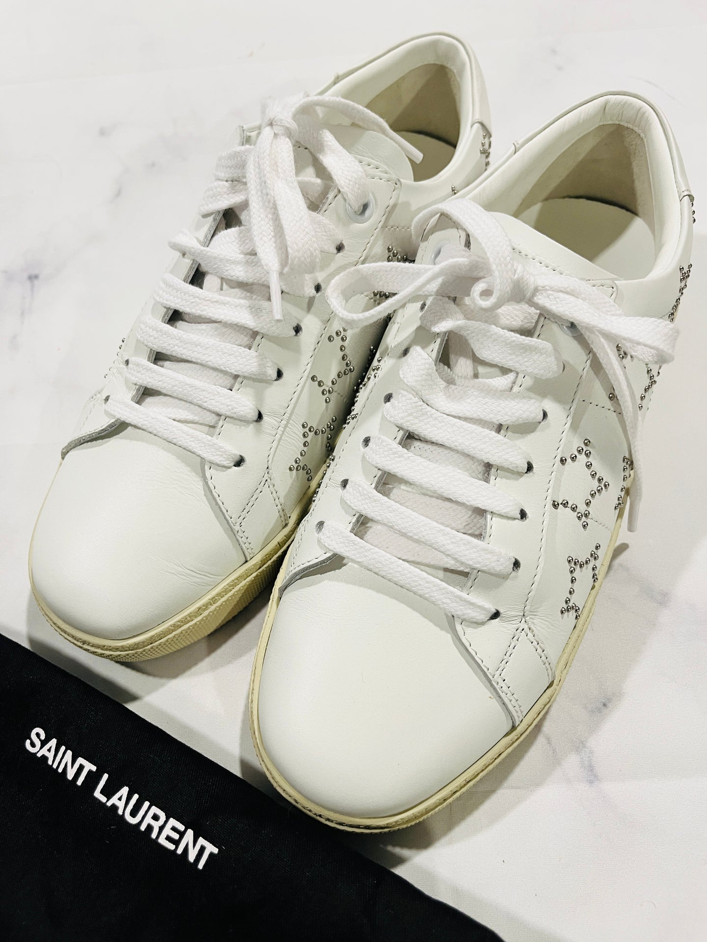 Saint Laurent YSL White Court Sneakers