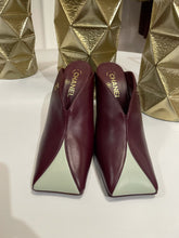 Load image into Gallery viewer, Chanel 26K  Burgundy/Lt Green Leather Mule
