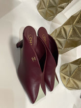 Load image into Gallery viewer, Chanel 26K  Burgundy/Lt Green Leather Mule
