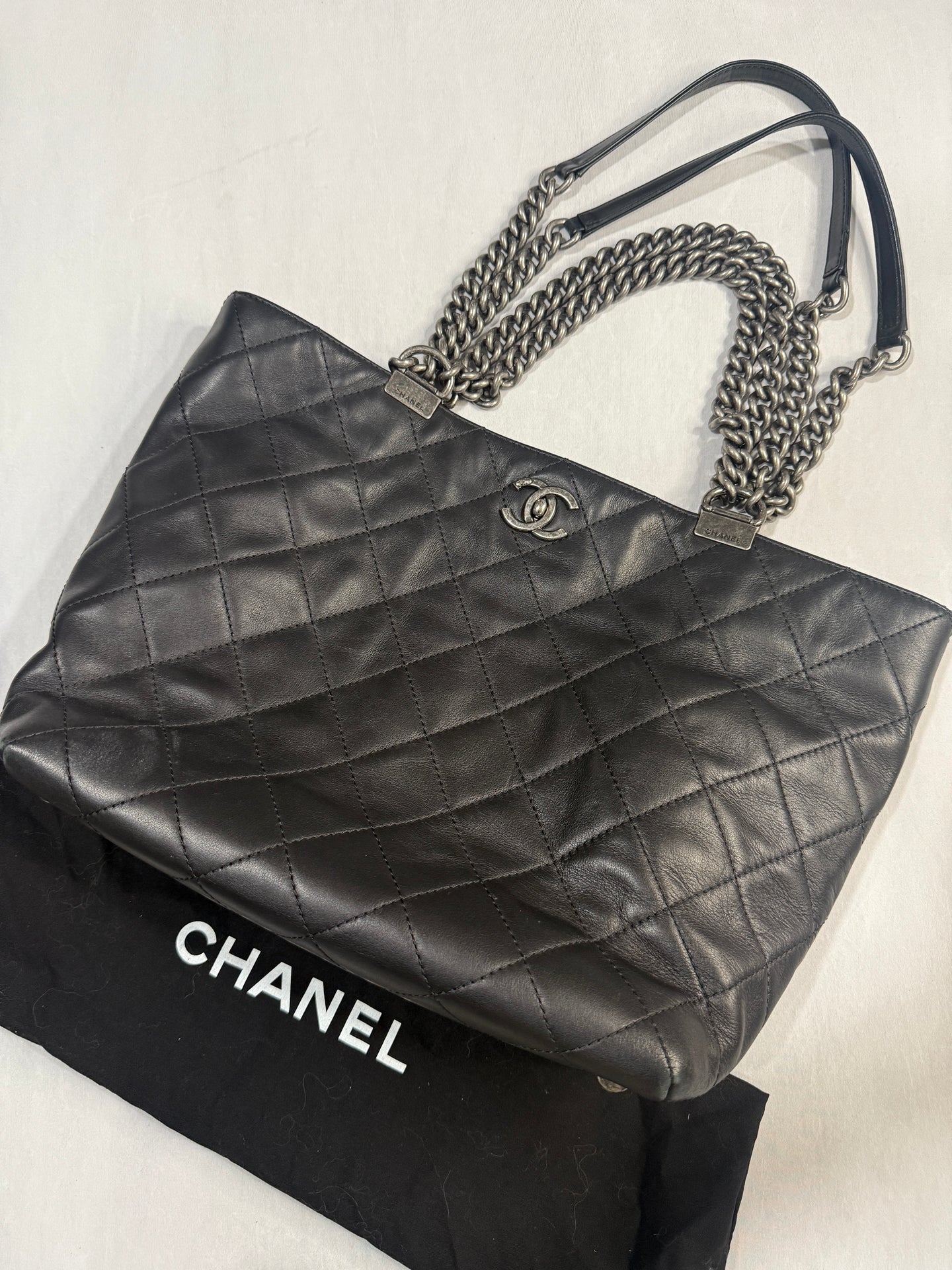 Chanel Black Quilted Leather Chain Turnlock Tote