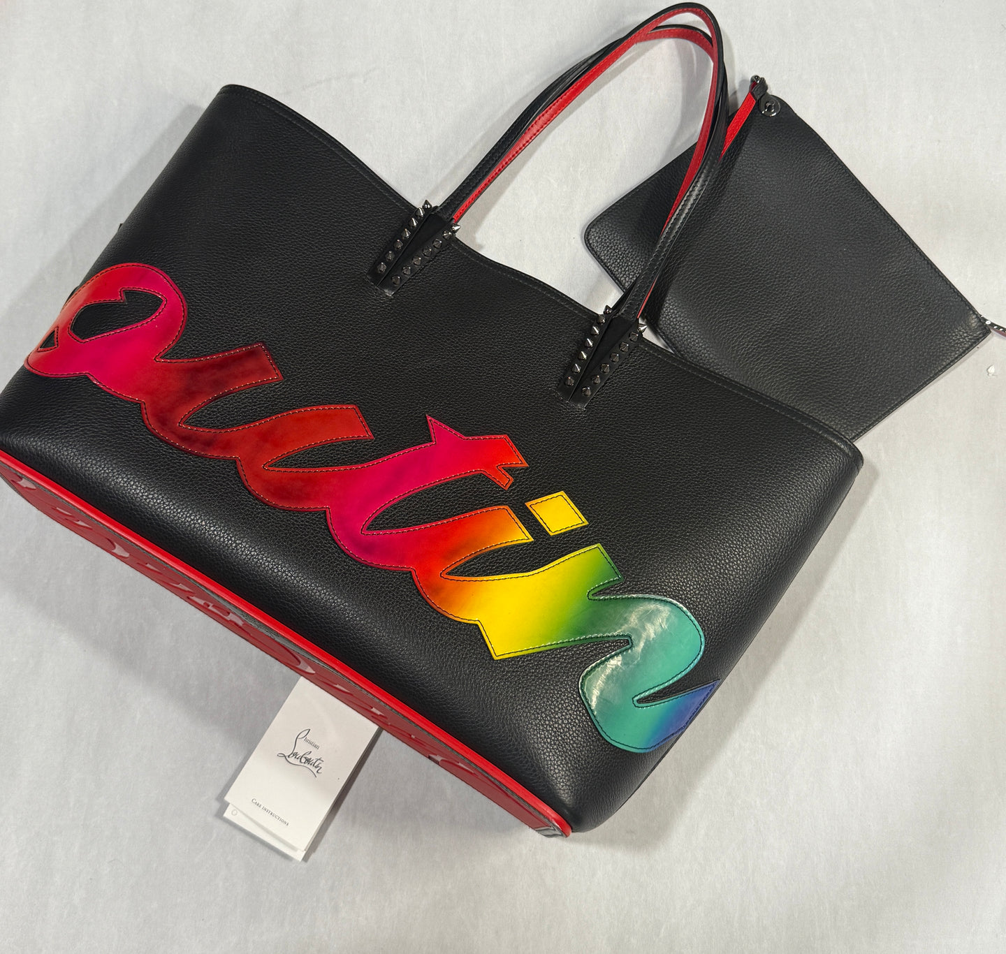 Christian Louboutin Large Cabata Black Leather Rainbow Patent Tote