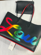 Load image into Gallery viewer, Christian Louboutin Large Cabata Black Leather Rainbow Patent Tote
