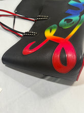 Load image into Gallery viewer, Christian Louboutin Large Cabata Black Leather Rainbow Patent Tote
