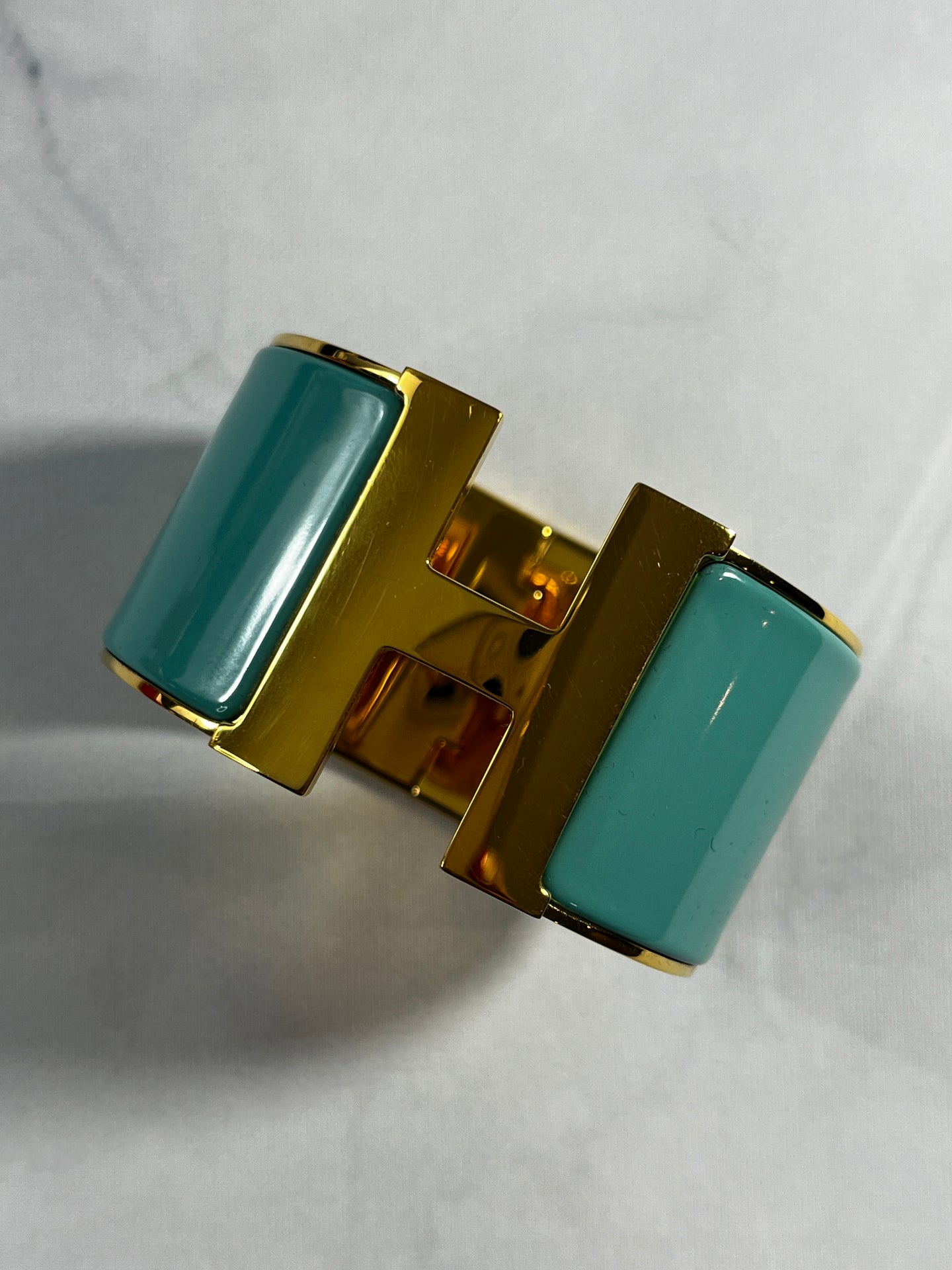 Hermes Tiffany Blue Gold Plated Extra Wide H Clic Clac Bangle