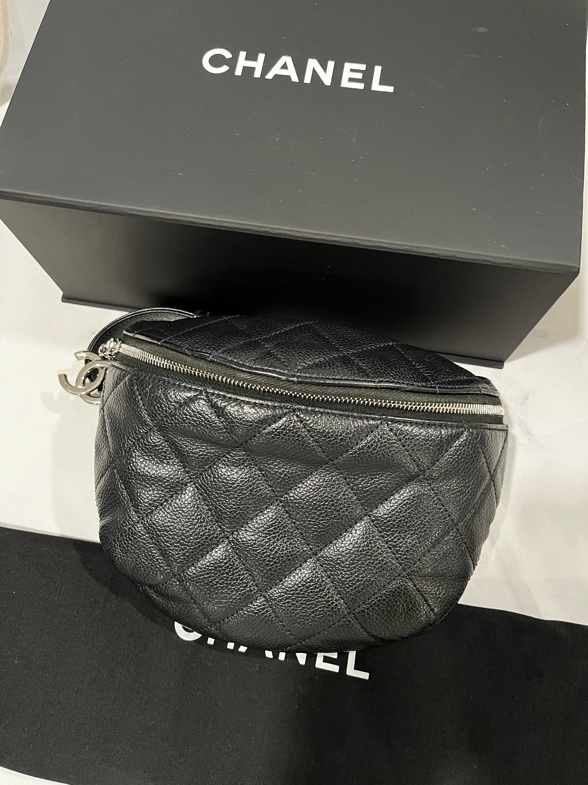 Chanel Uniform Black Silvertone Hardware Fanny Belt Bag – The