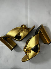 Load image into Gallery viewer, Saint Laurent YSL Gold Metallic Slides Size 36
