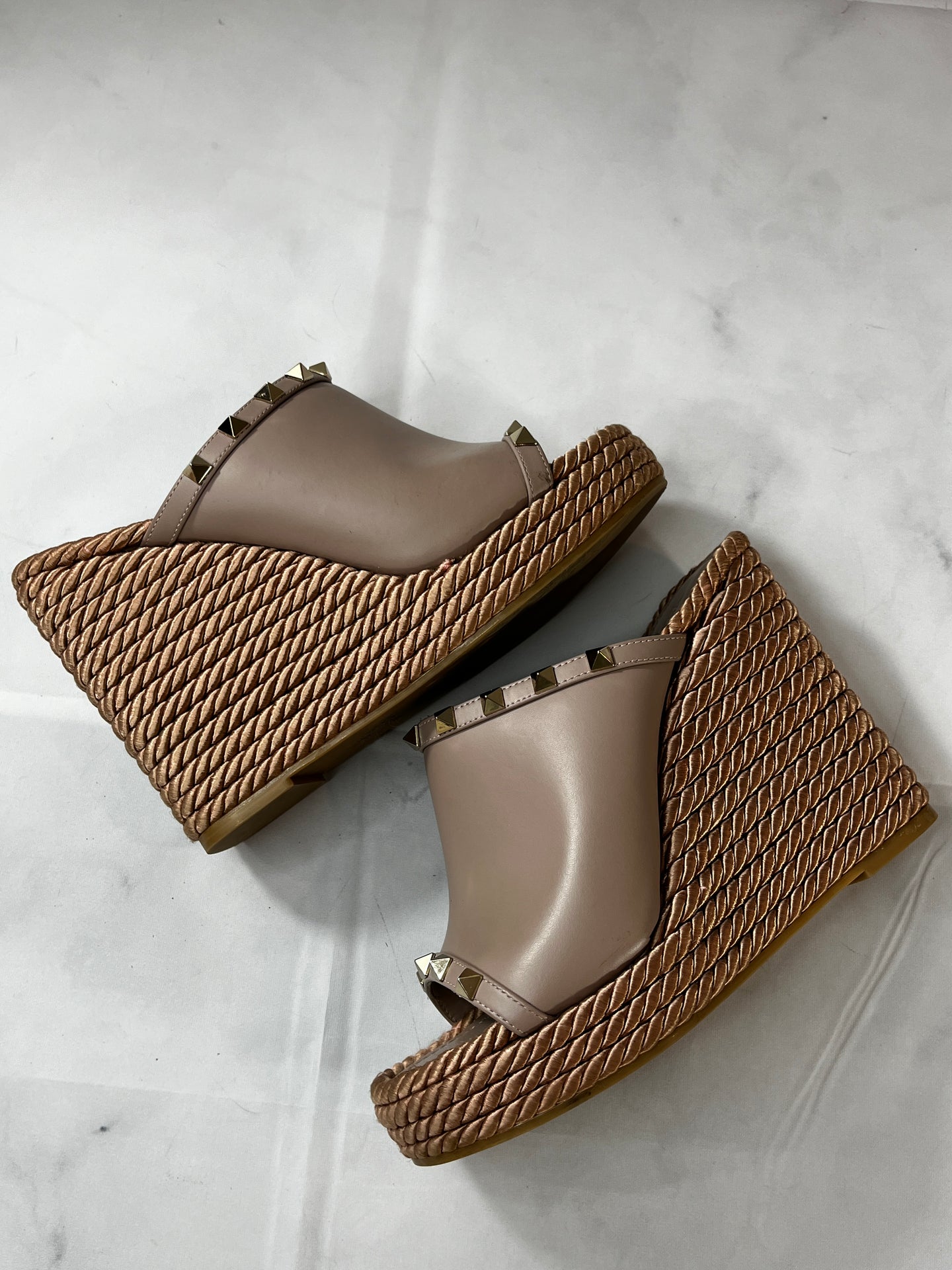 Valentino Camel Platform Rockstud Wedge Sandals Size 36