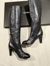 Load image into Gallery viewer, Chanel 14K Black Pearly Tall Boots CC Captoe
